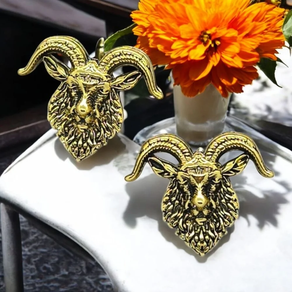 Horned Goat Cufflinks Gold Ram Head Aries Zodiac Tuxedo Prom Wedding Formal Gift